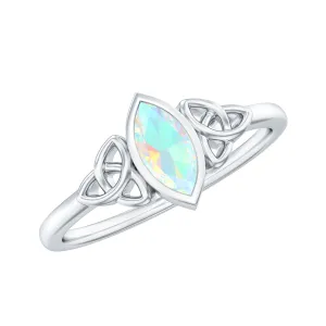 1/2 CT Marquise Cut Ethiopian Opal Solitaire Ring with Celtic Details