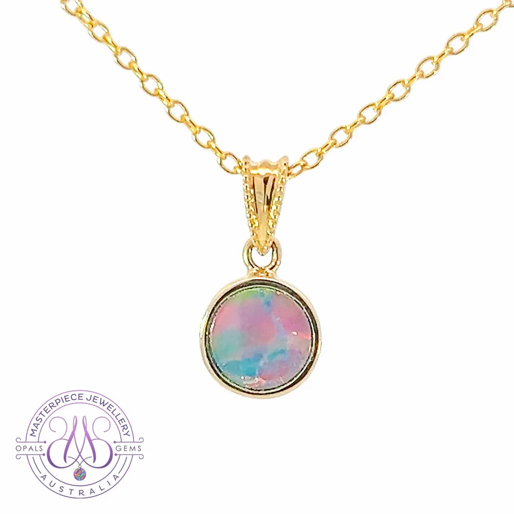 14kt Yellow Gold 5.7mm Round Opal doublet pendant
