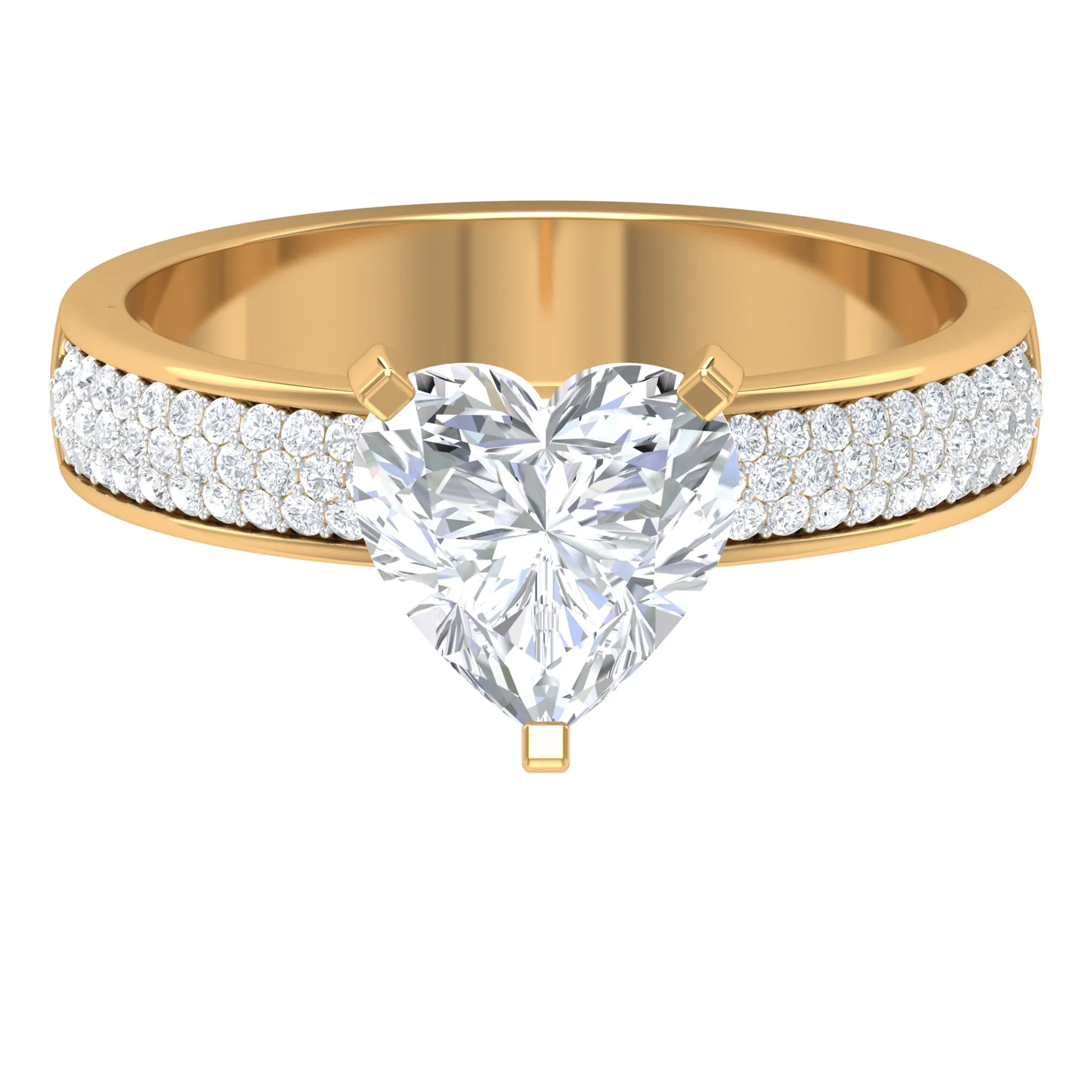2.50 CT Four Prong Peg Head Set Moissanite Solitaire Ring with Pave Set Side Stones