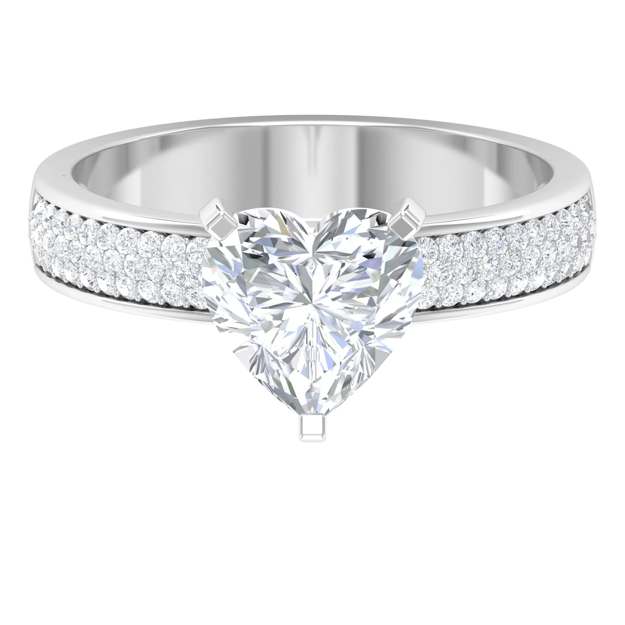 2.50 CT Four Prong Peg Head Set Moissanite Solitaire Ring with Pave Set Side Stones