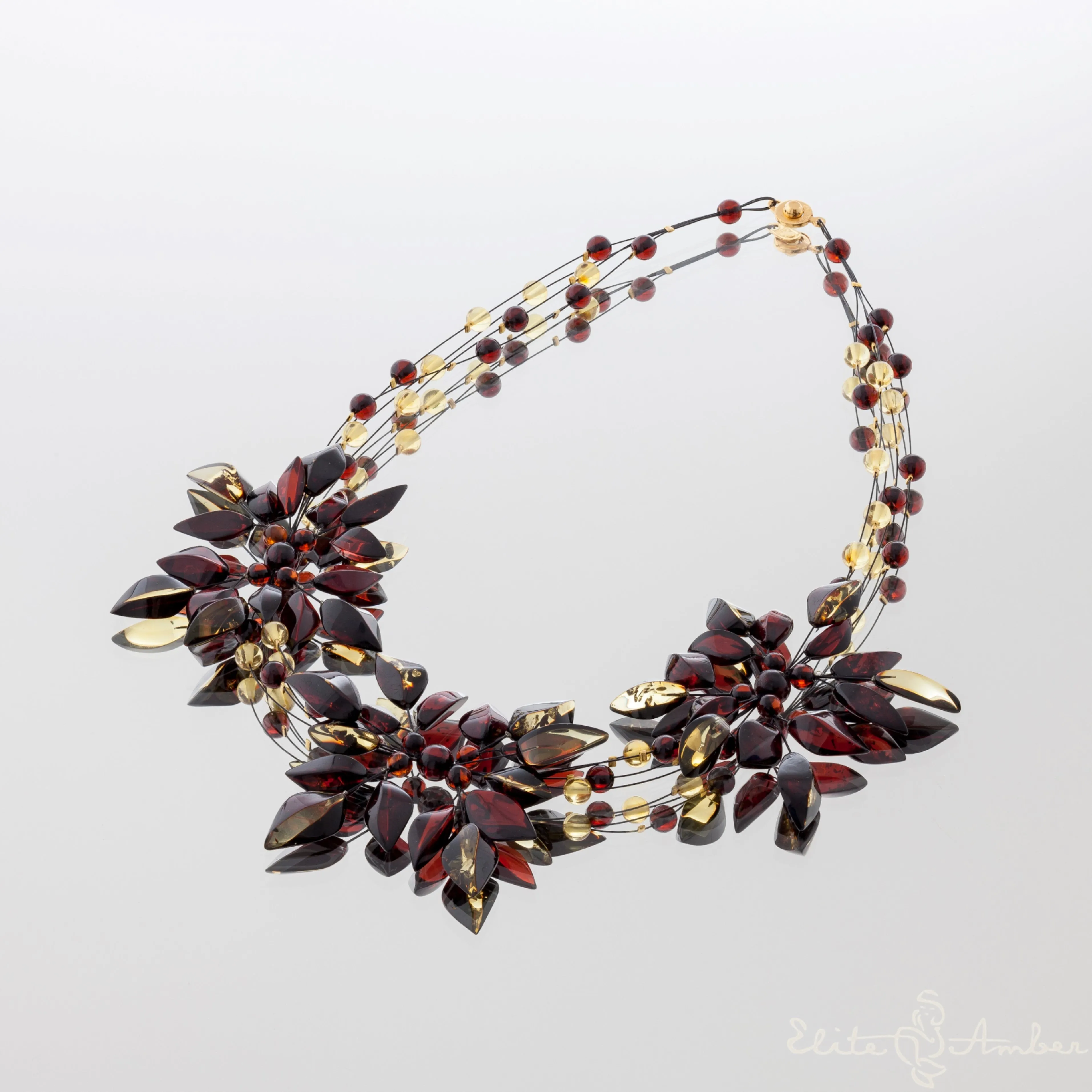 Amber necklace "Big wind flowers"