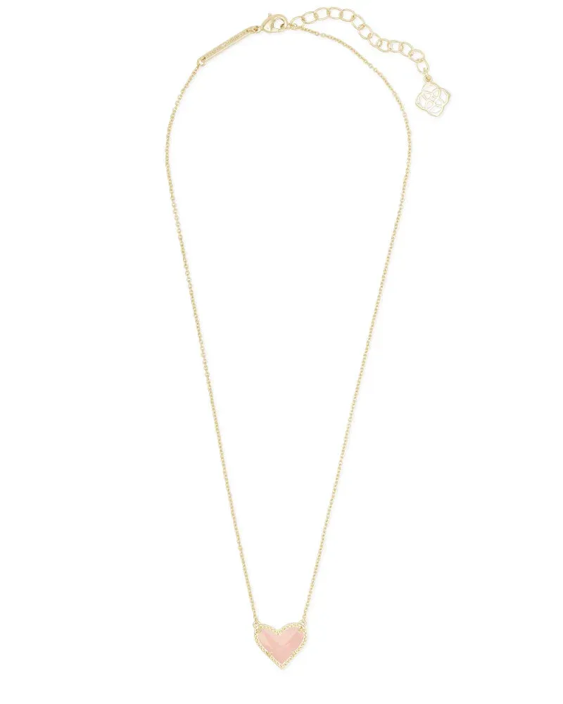Ari Heart Gold Pendant Necklace in Rose Quartz by Kendra Scott