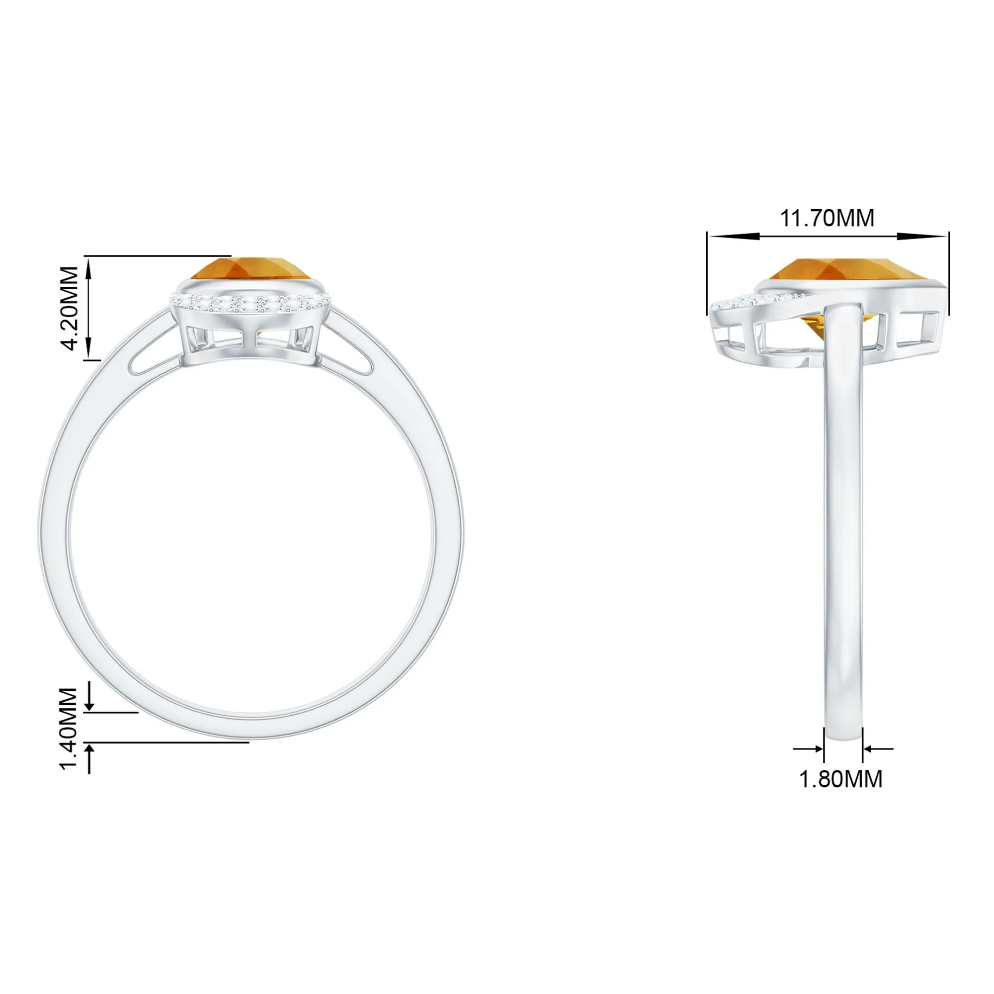 Bezel Set Citrine Teardrop Cocktail Engagement Ring with Diamond Accent