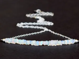 Dainty Opal & Sterling Silver Necklace ~ Opal Gemstone Bar Necklace