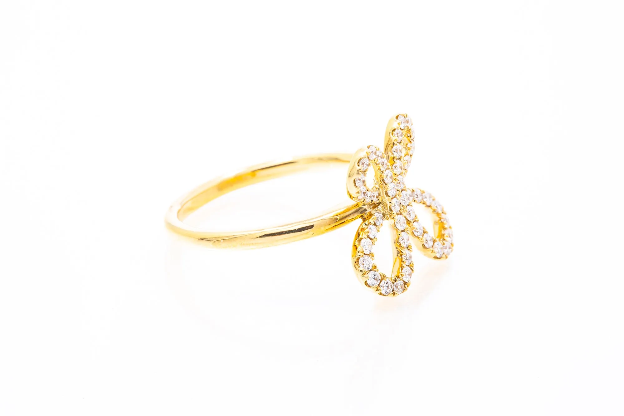 Diamond Ribbon Butterfly Cocktail Ring 18k 750 Yellow Gold Size 7