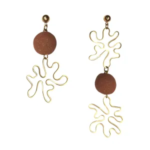 EARTHEN EARRINGS [ Brass & Clay, Asymmetrical ]