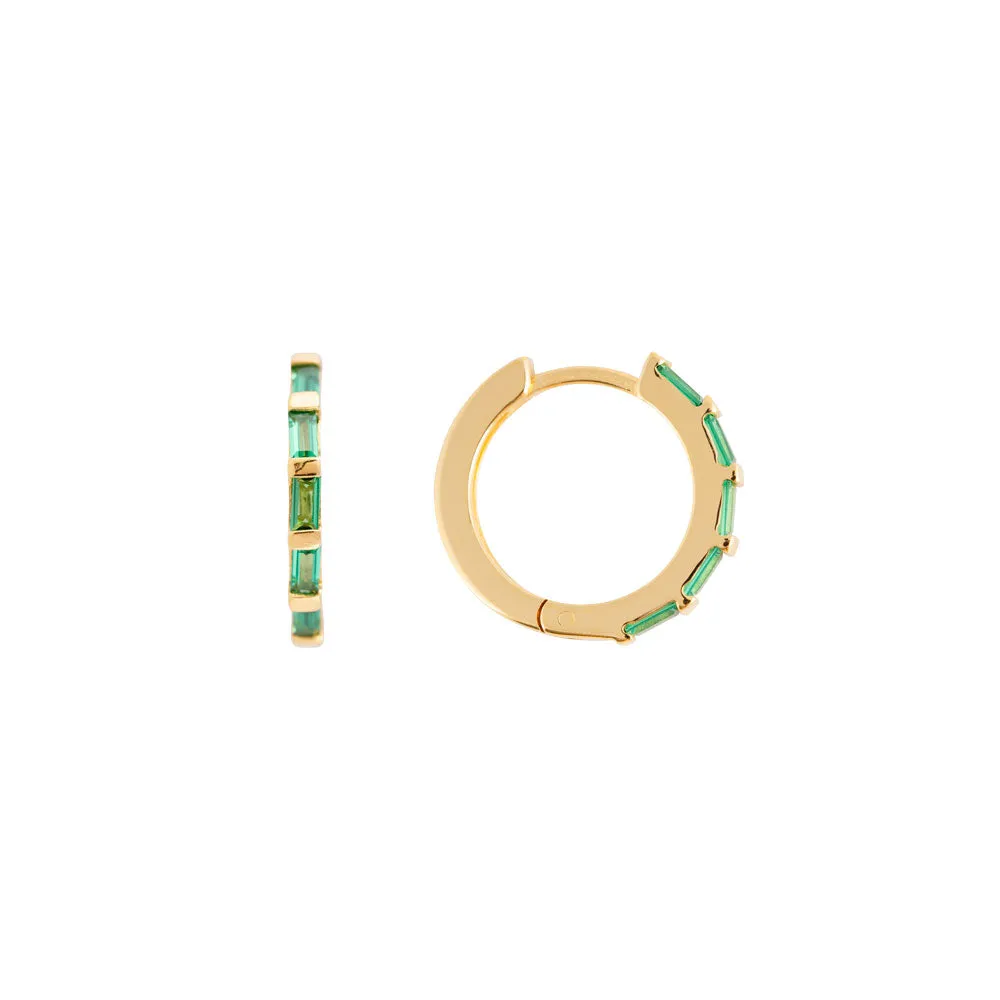 EMERALD CRYSTAL BAGUETTE MIDI HOOPS