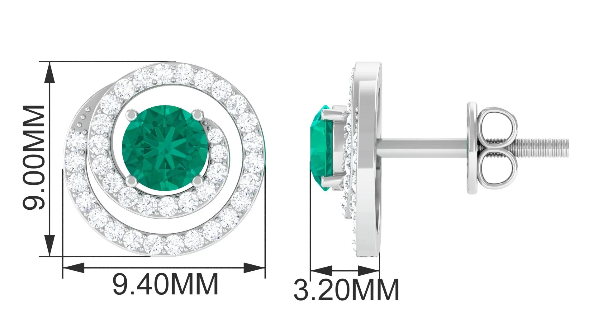 Emerald Stud Earrings with Diamond
