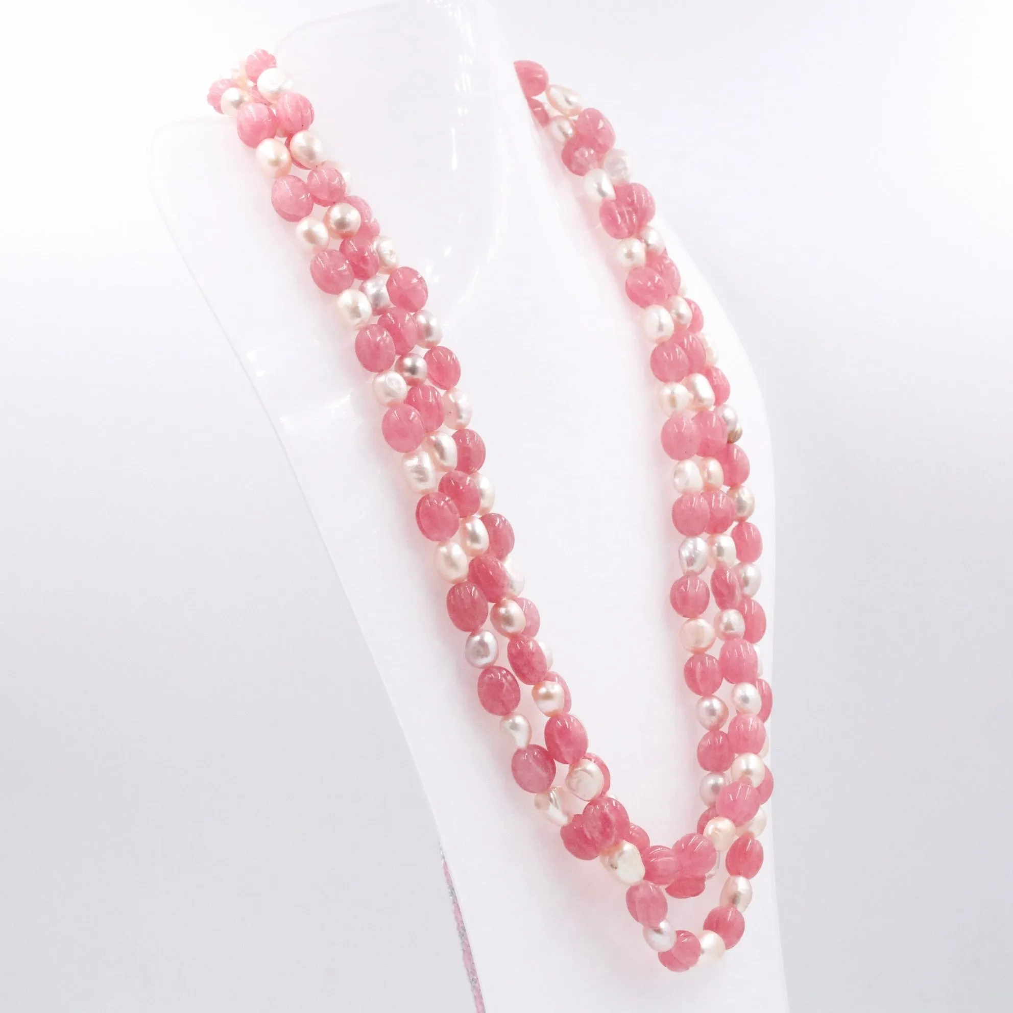 Gemstone w/ Fresh Water Pearl Necklace Pink Quartz w/ Fresh Water Pearl Sarafa Rose Quartz w/ Cultured Pearl Indian Necklace SKU: 6143117