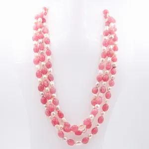 Gemstone w/ Fresh Water Pearl Necklace Pink Quartz w/ Fresh Water Pearl Sarafa Rose Quartz w/ Cultured Pearl Indian Necklace SKU: 6143117