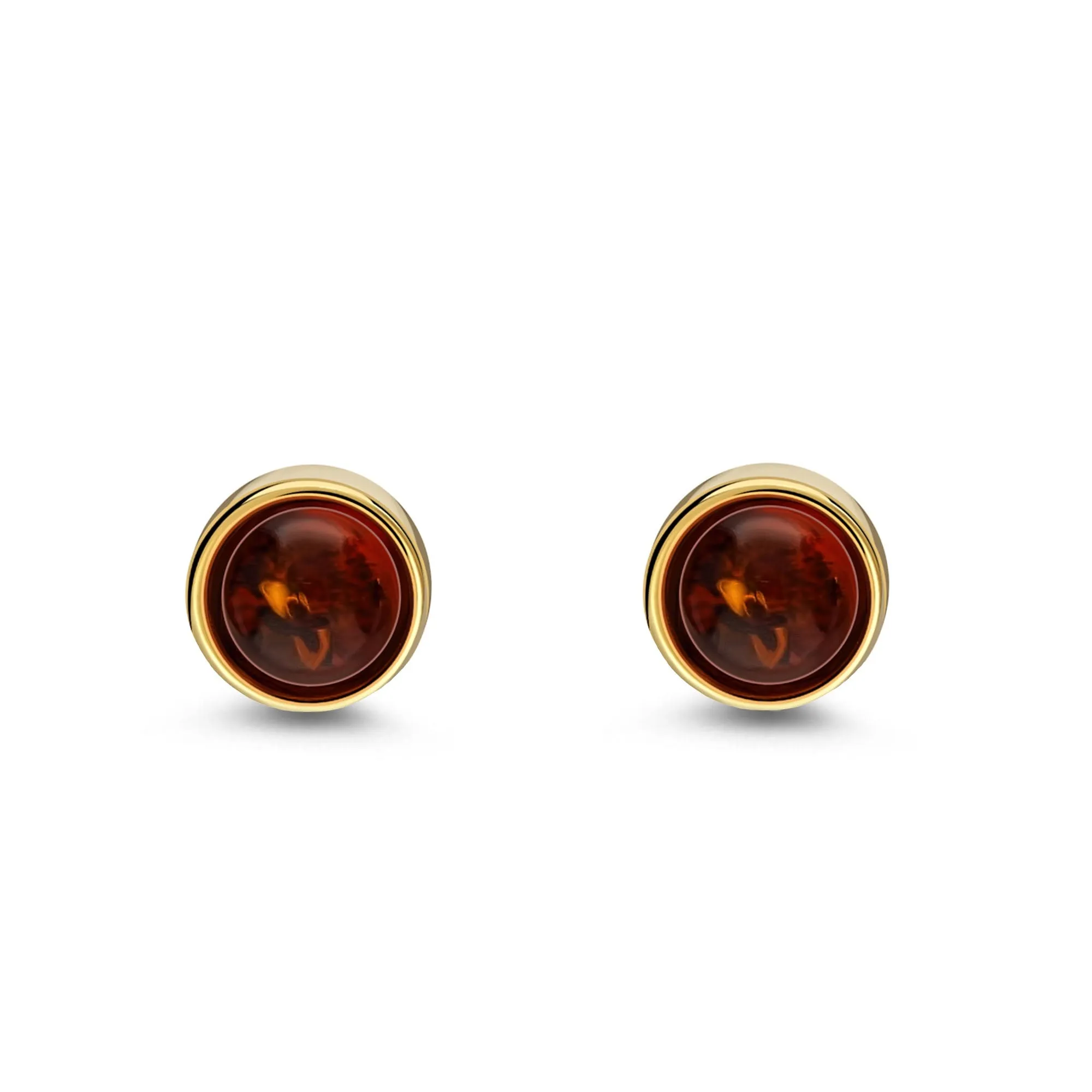 Gold Vermeil Amber Round Stud Earrings