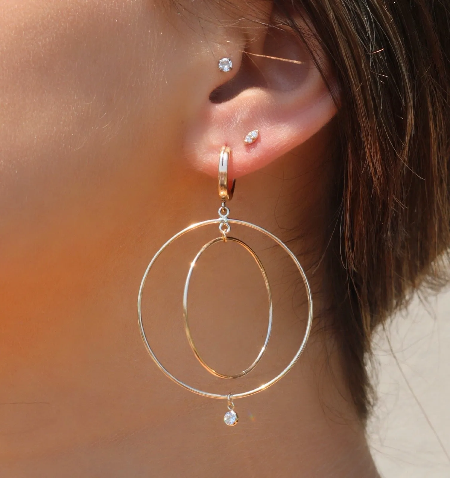 Huggie Hanging Hoop Earrings