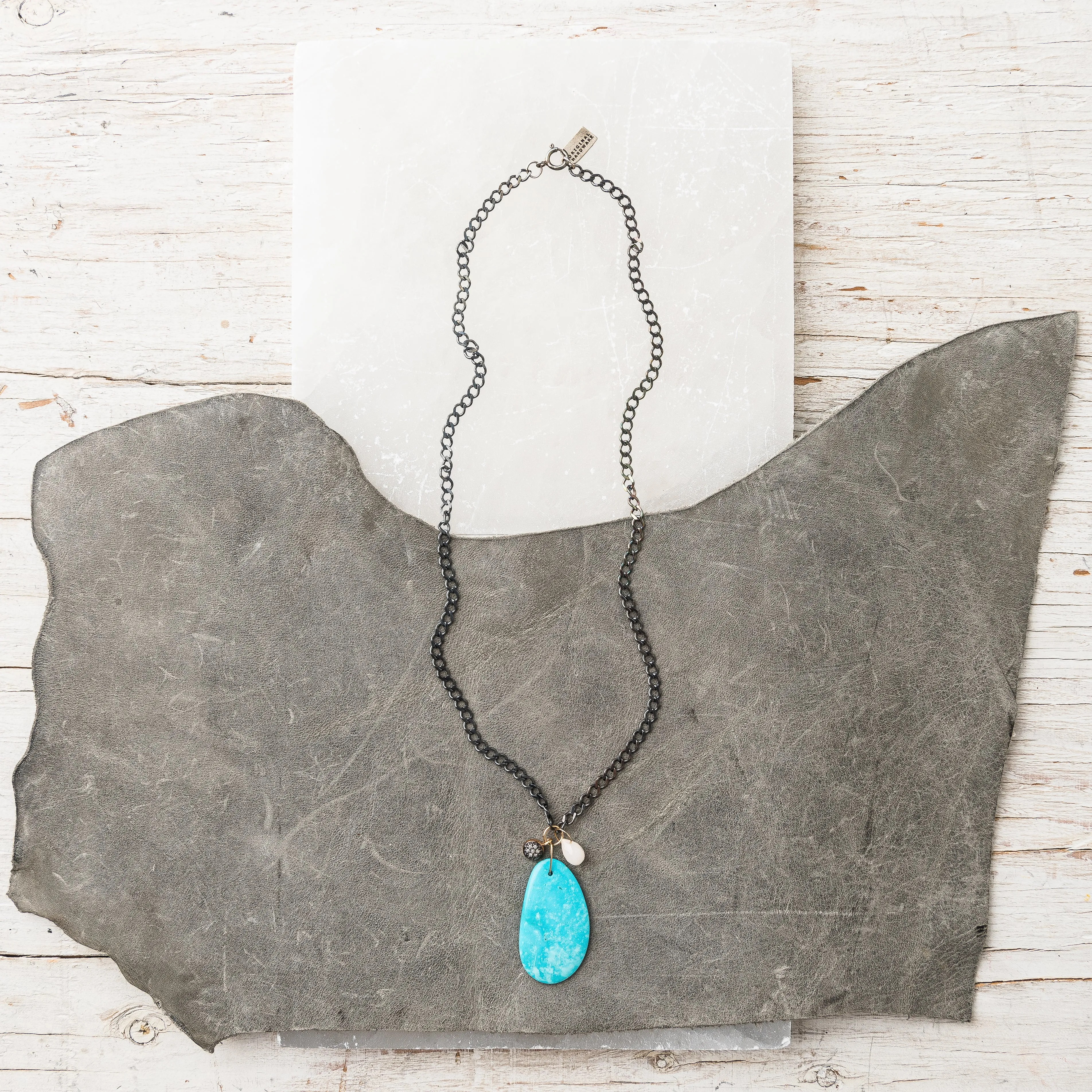 Kingman Turquoise Necklace with Diamond Circle and Opal