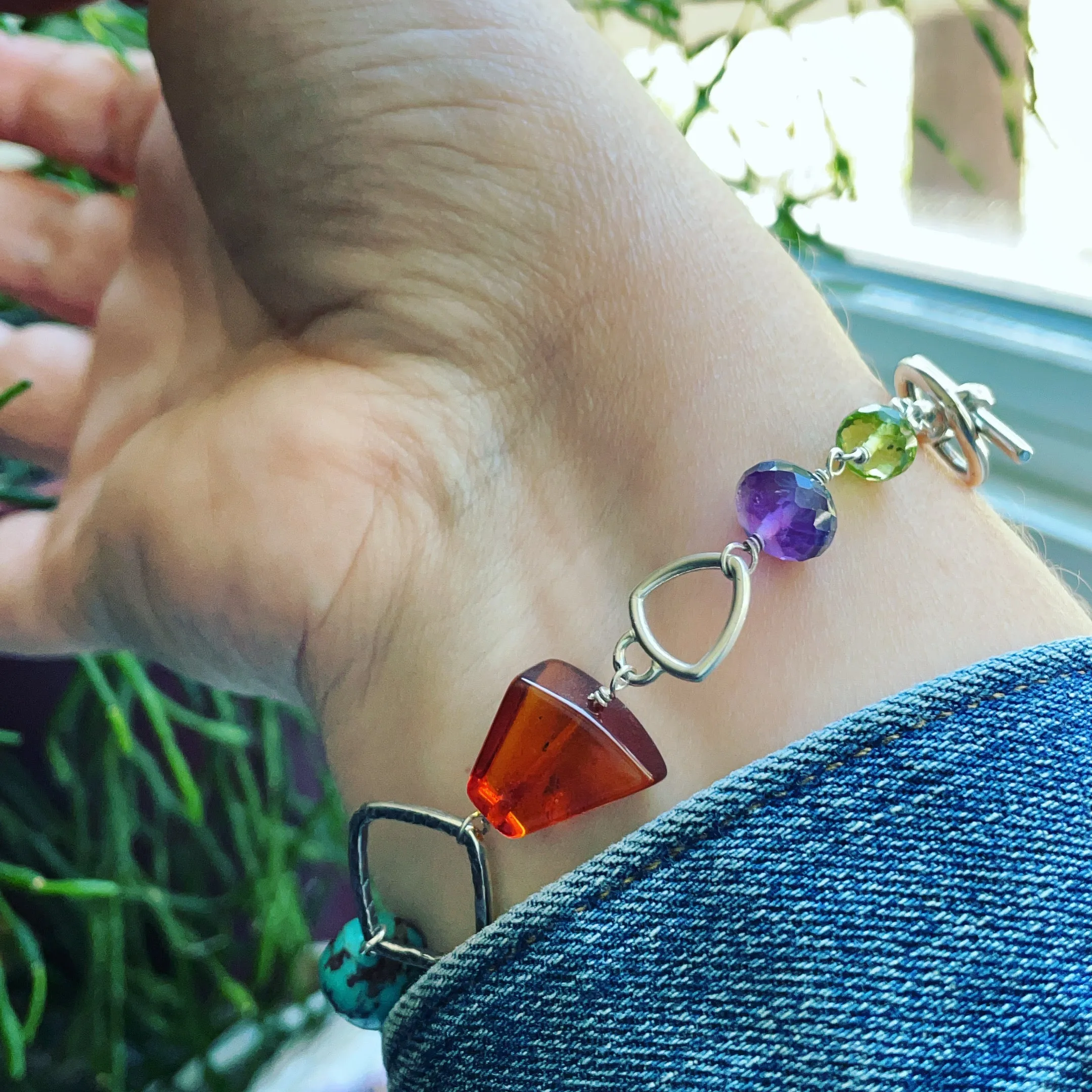 Multi Bead and Sterling Silver Bracelet