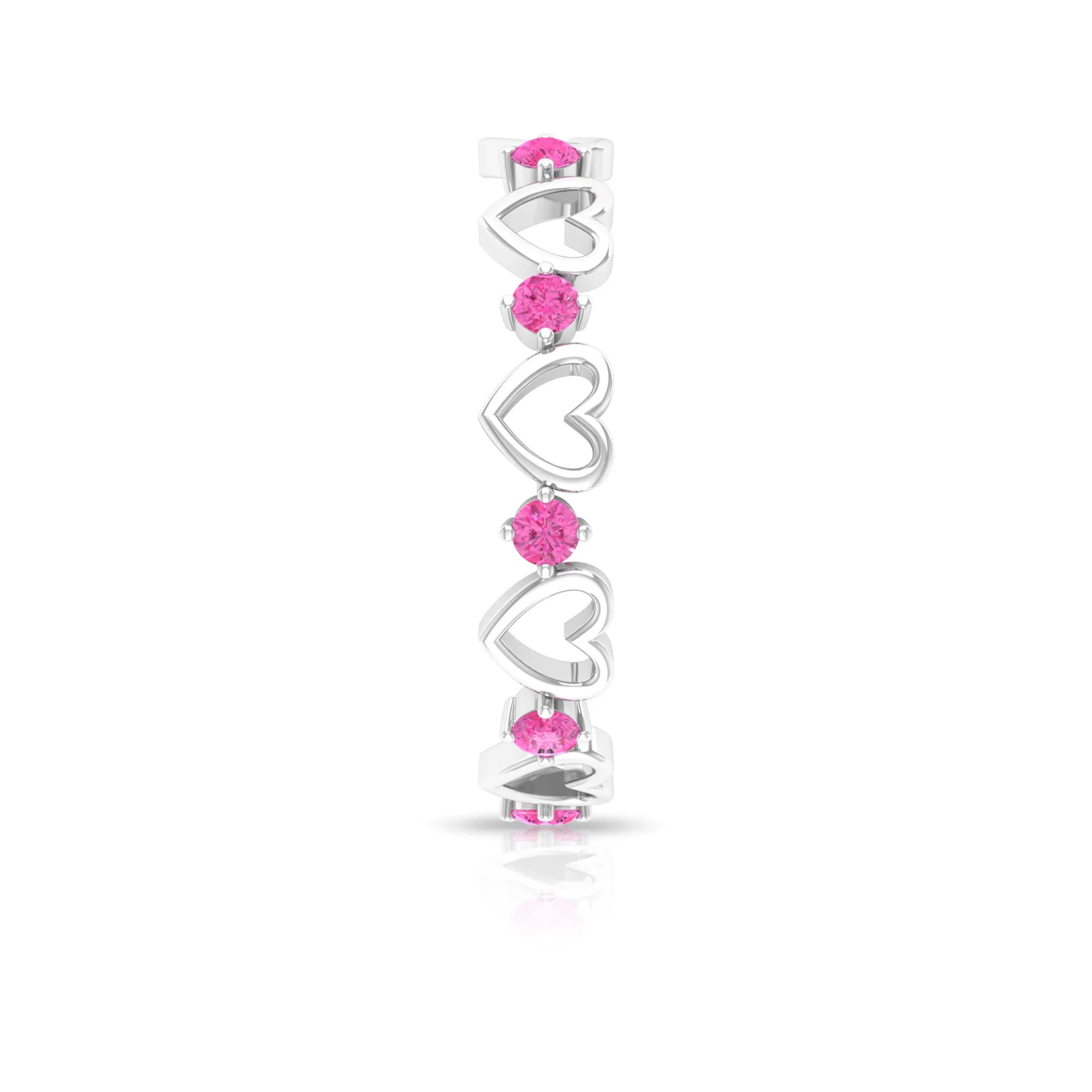 Natural Pink Sapphire Gold Open Heart Eternity Band Ring
