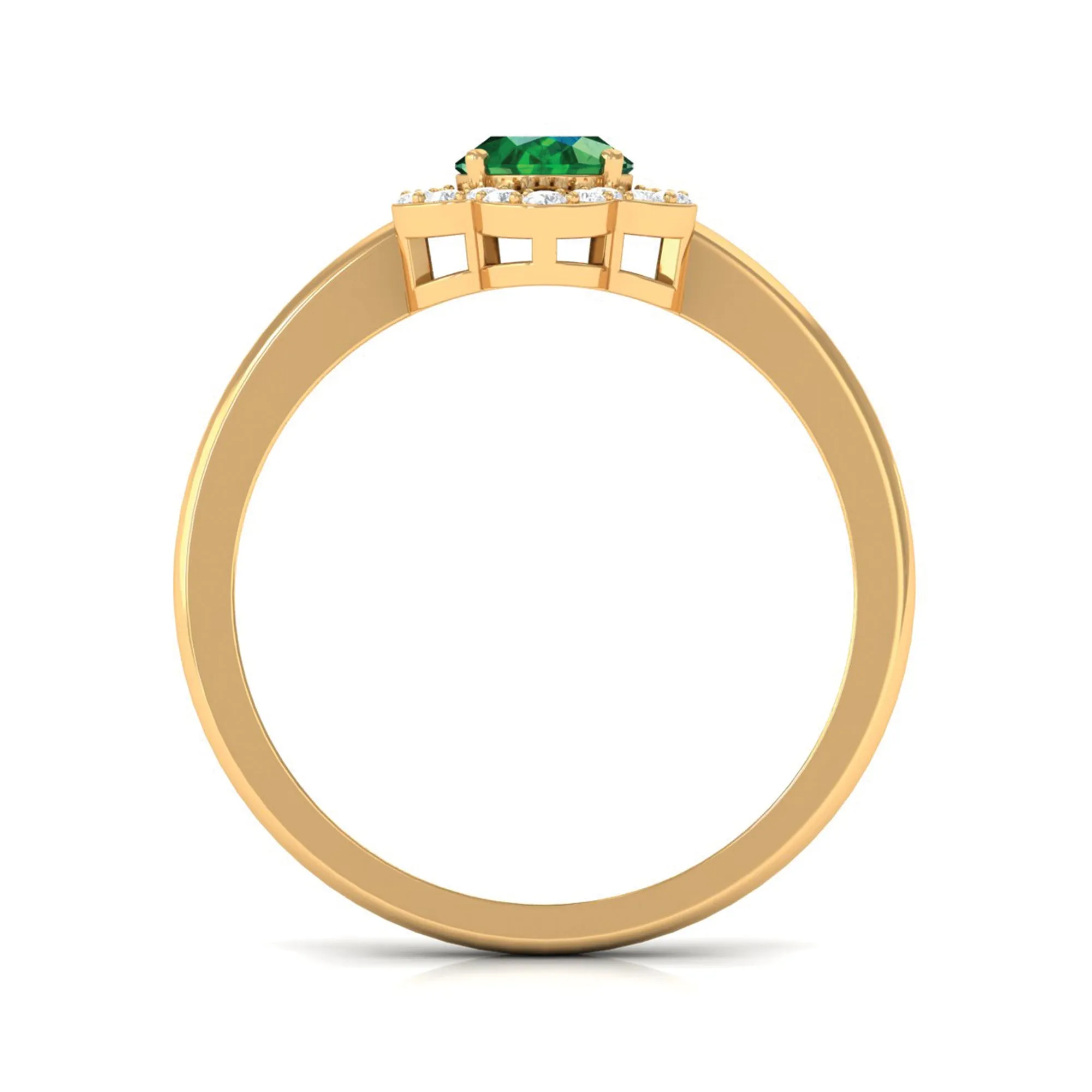 Oval Created Emerald Cocktail Flower Ring with Diamond Accent