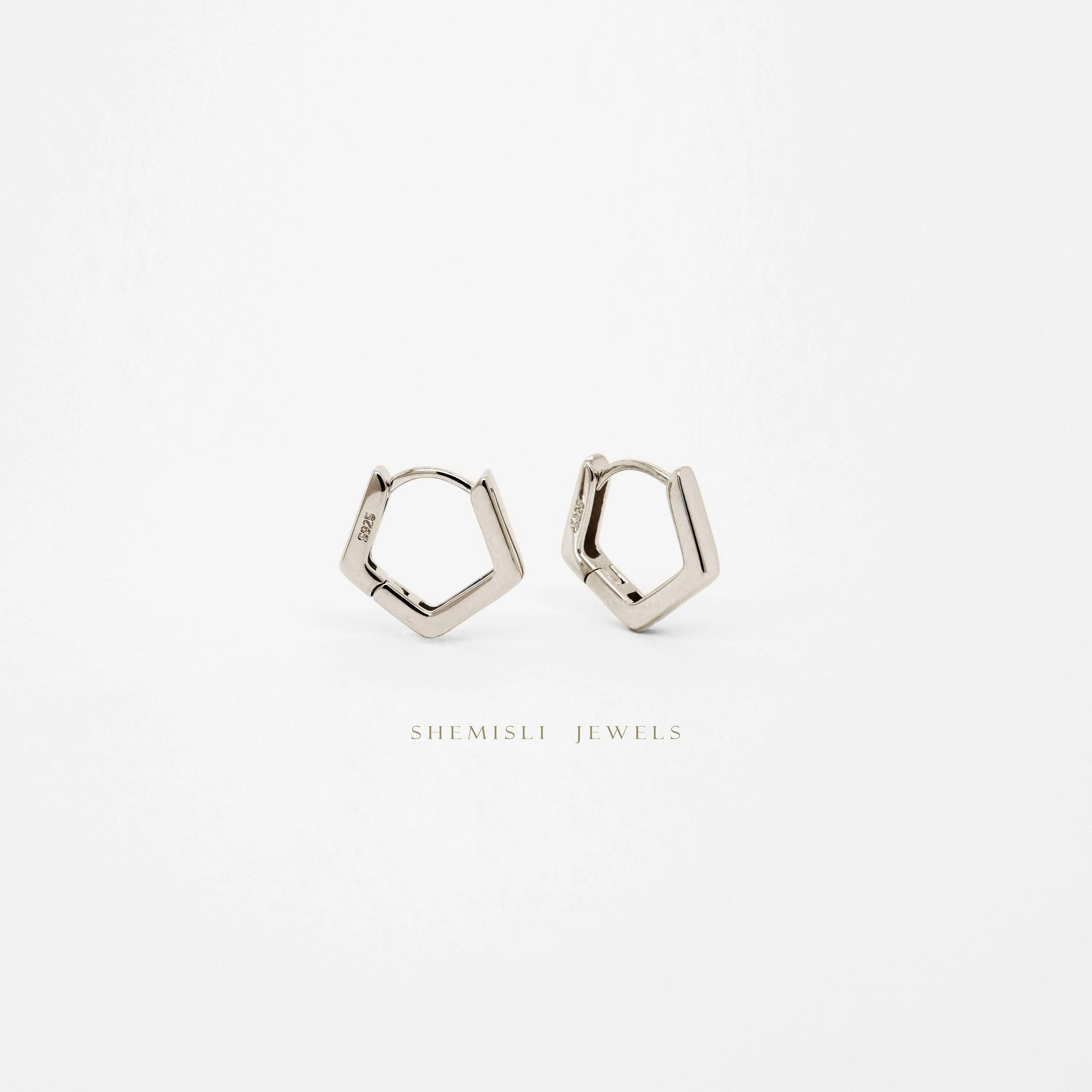 Pentagon Hoop Earrings, Unisex, Gold, Silver SHEMISLI SH263