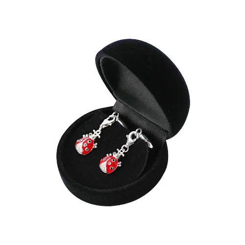 Silver Gemstone Ladybug Earrings