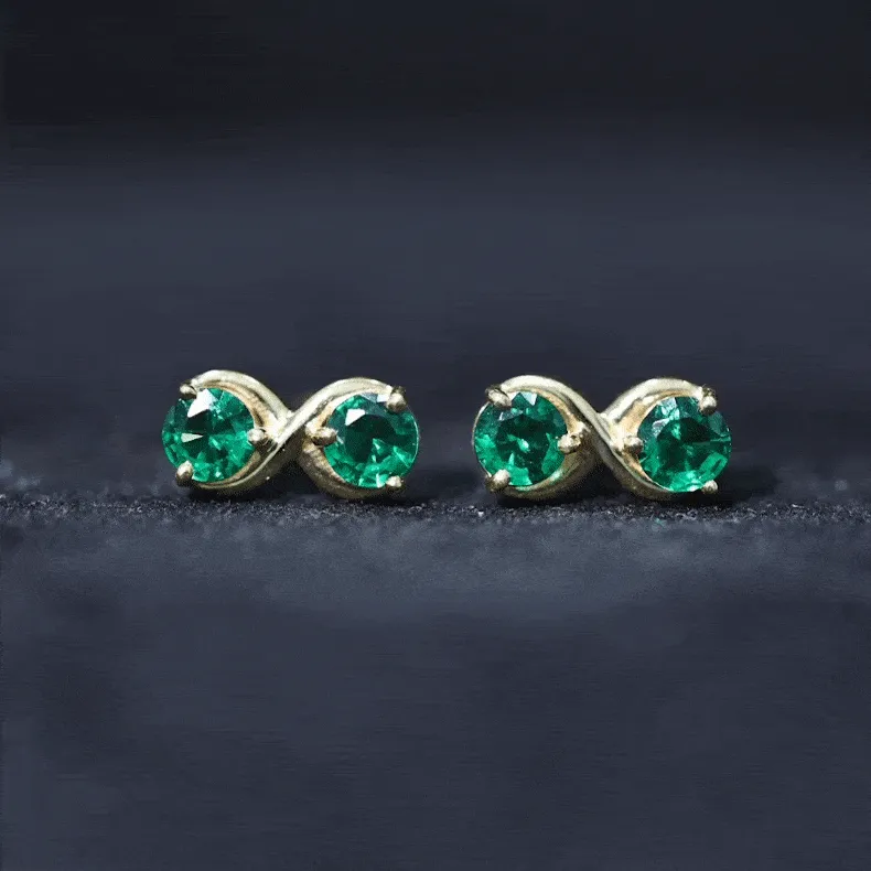 Two Stone Lab Grown Emerald Infinity Stud Earrings