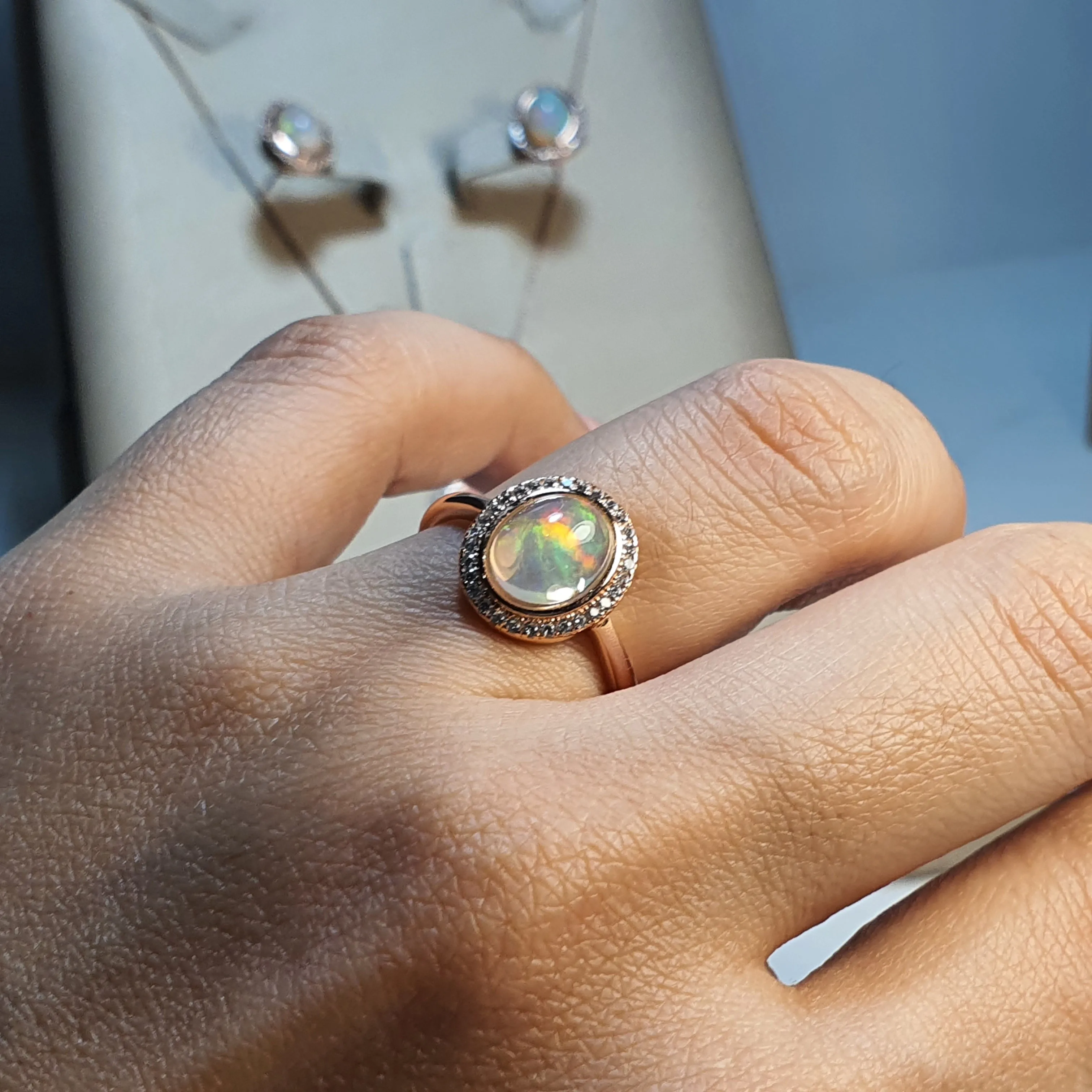 Vintage Style Natural Opal Jewellery Set, Sterling Silver