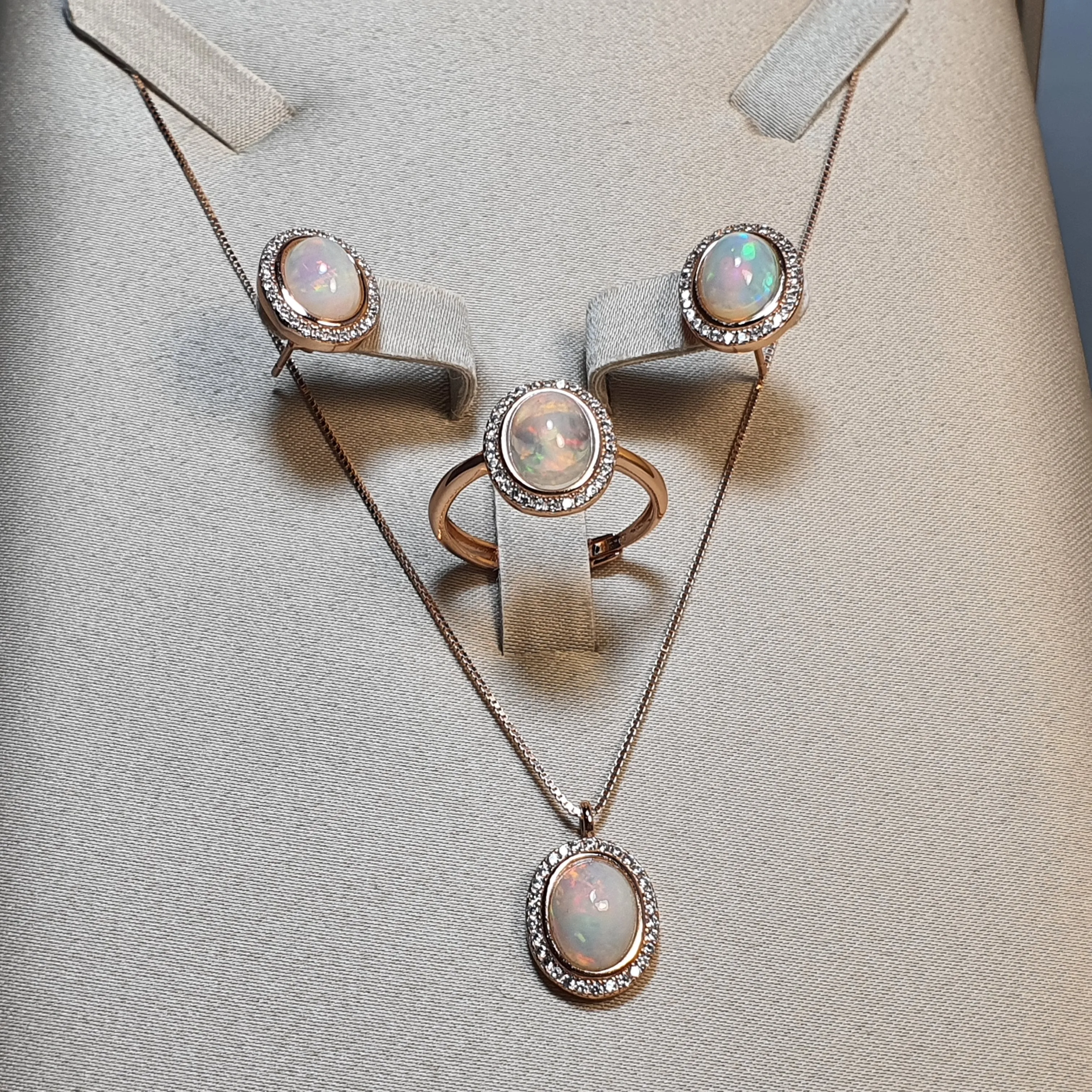 Vintage Style Natural Opal Jewellery Set, Sterling Silver