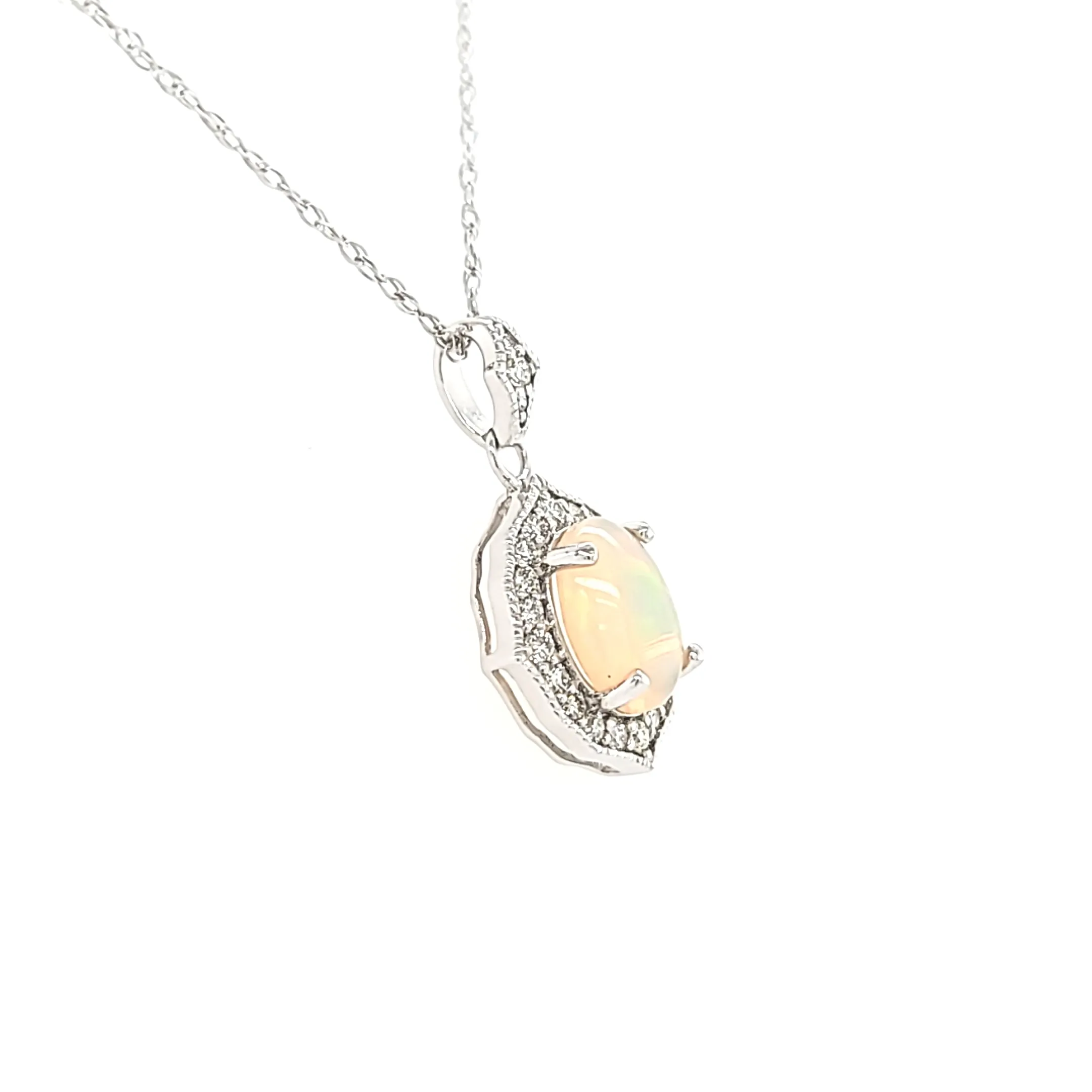 White Gold Opal & Diamond Necklace (I6797)
